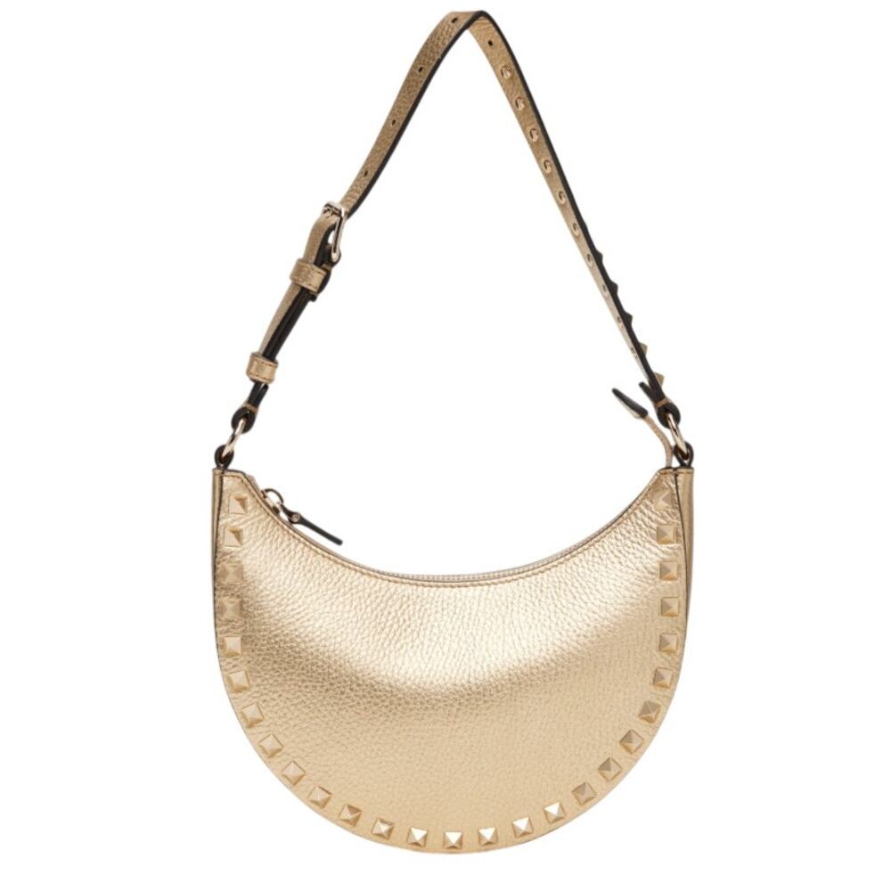 NEW VALENTINO GARAVANI LEATHER ROCKSTUD MINI HOBO GOLD BAG PURSE AUTHENTIC!